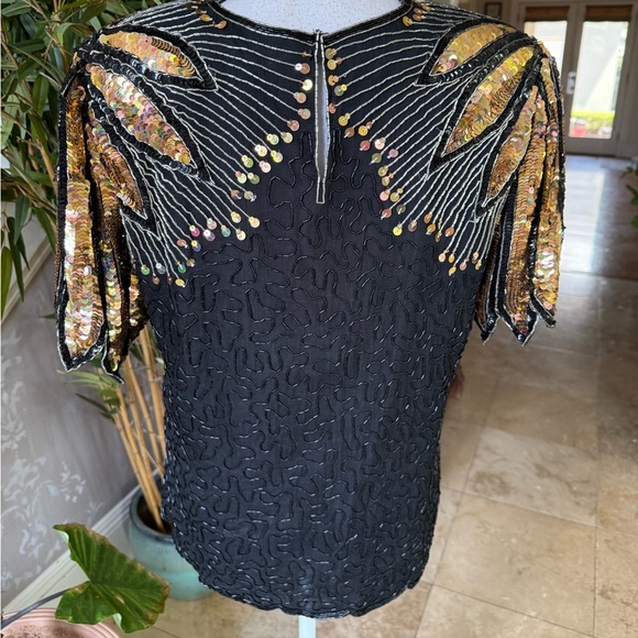 Lawrence Kazar ladies sequin beaded short sleeve top large, very good condition - Picture 16 of 16